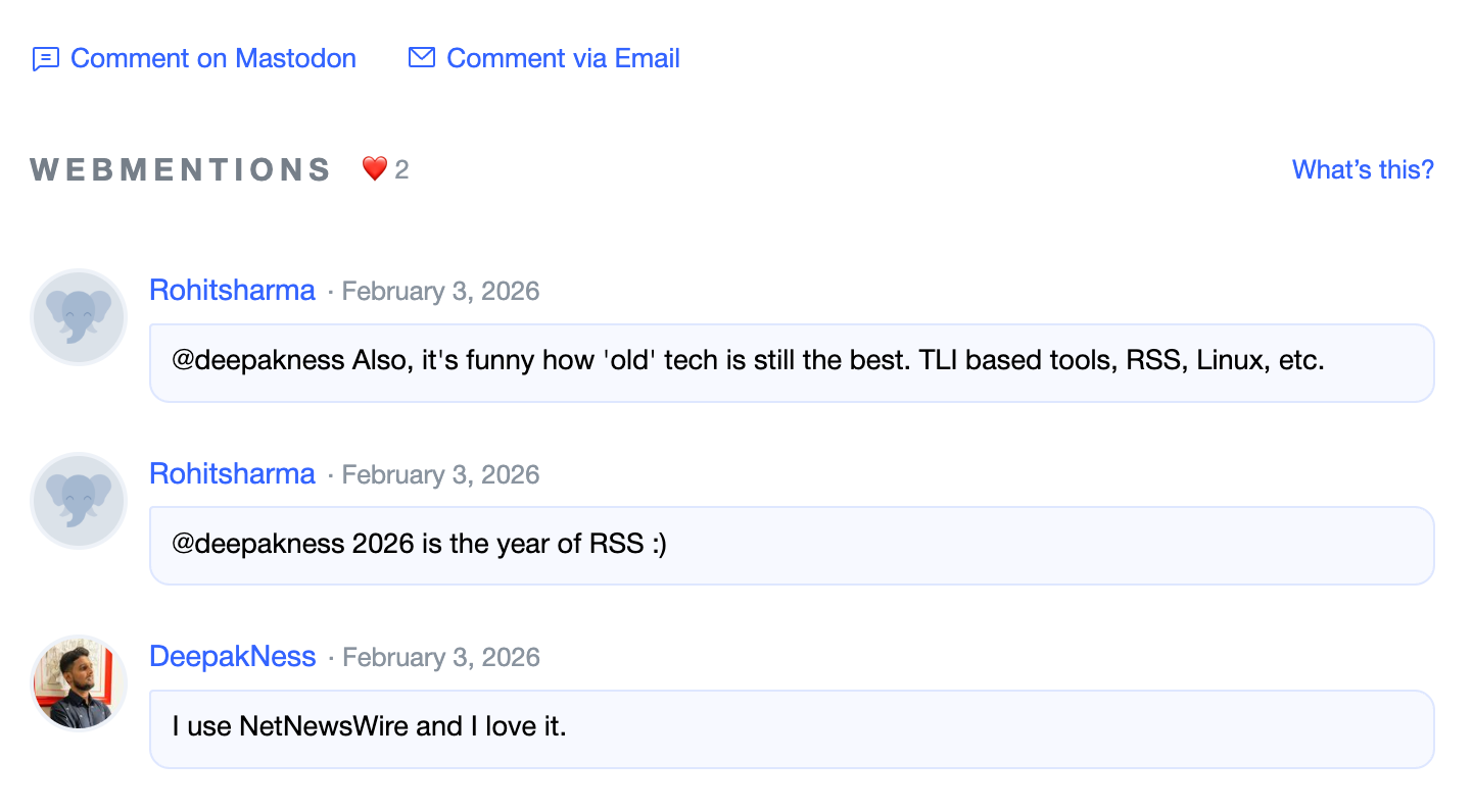 Showing webmentions below posts