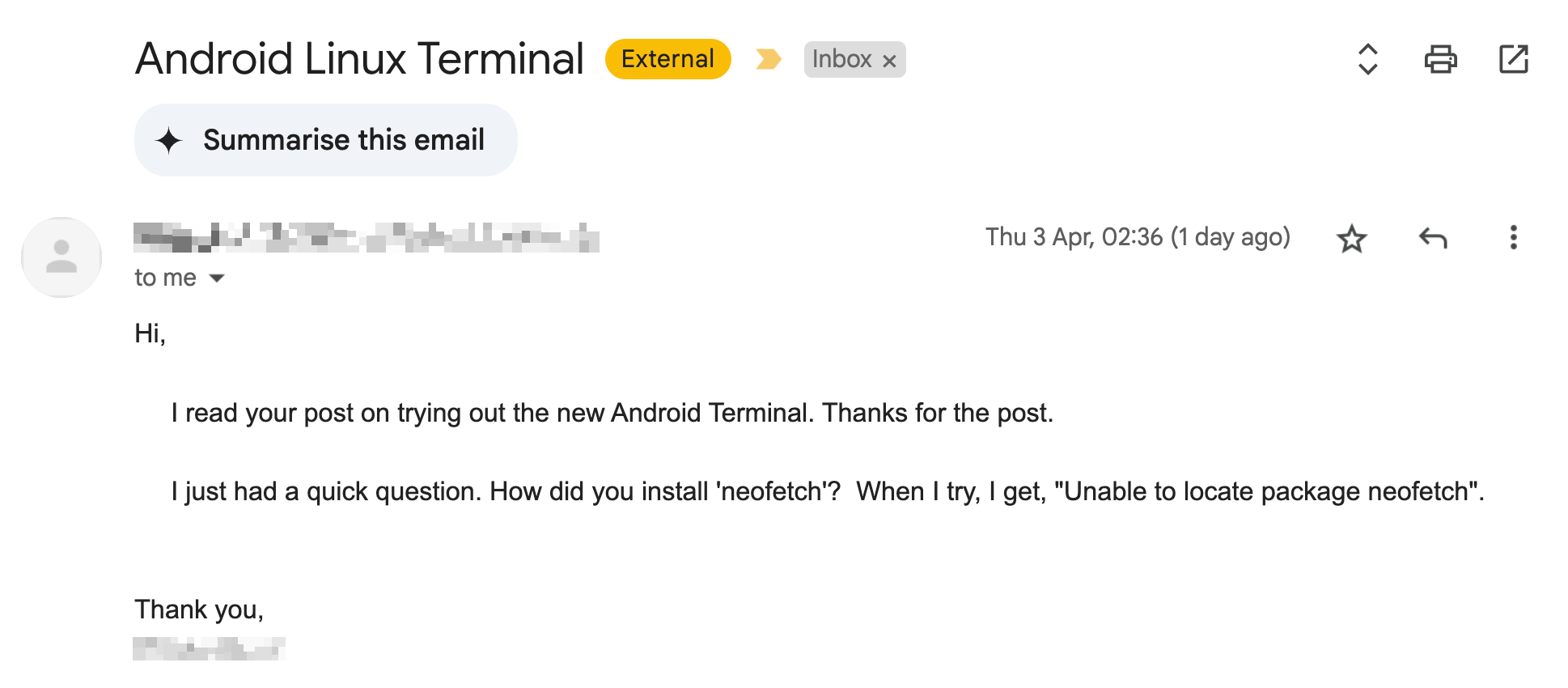 Email about Android Terminal
