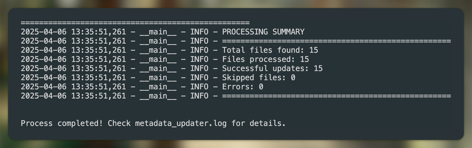 Terminal output after the task finishes