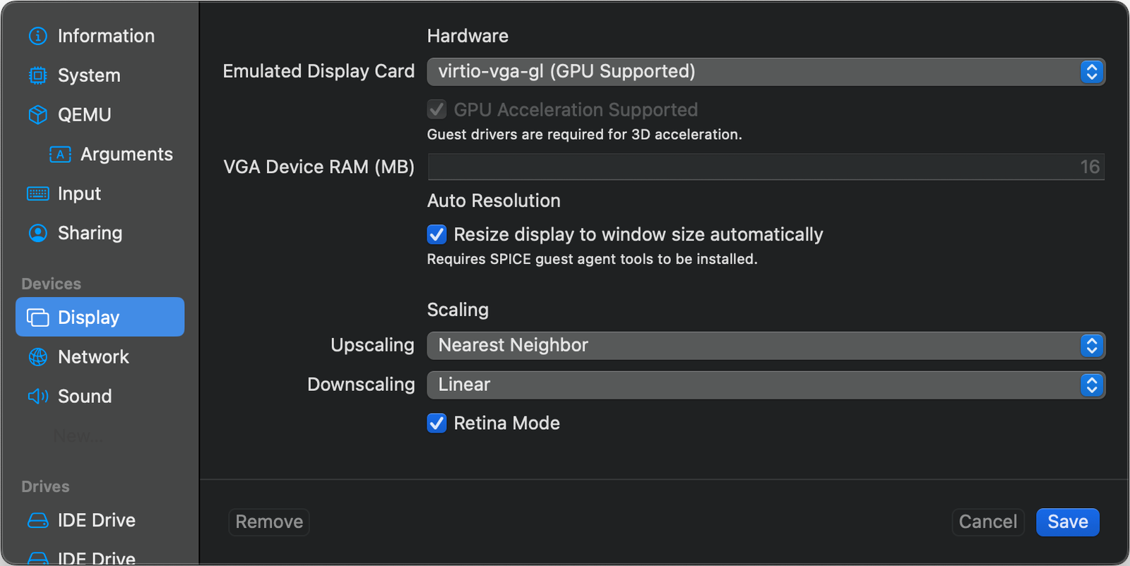 Selecting the correct Display option
