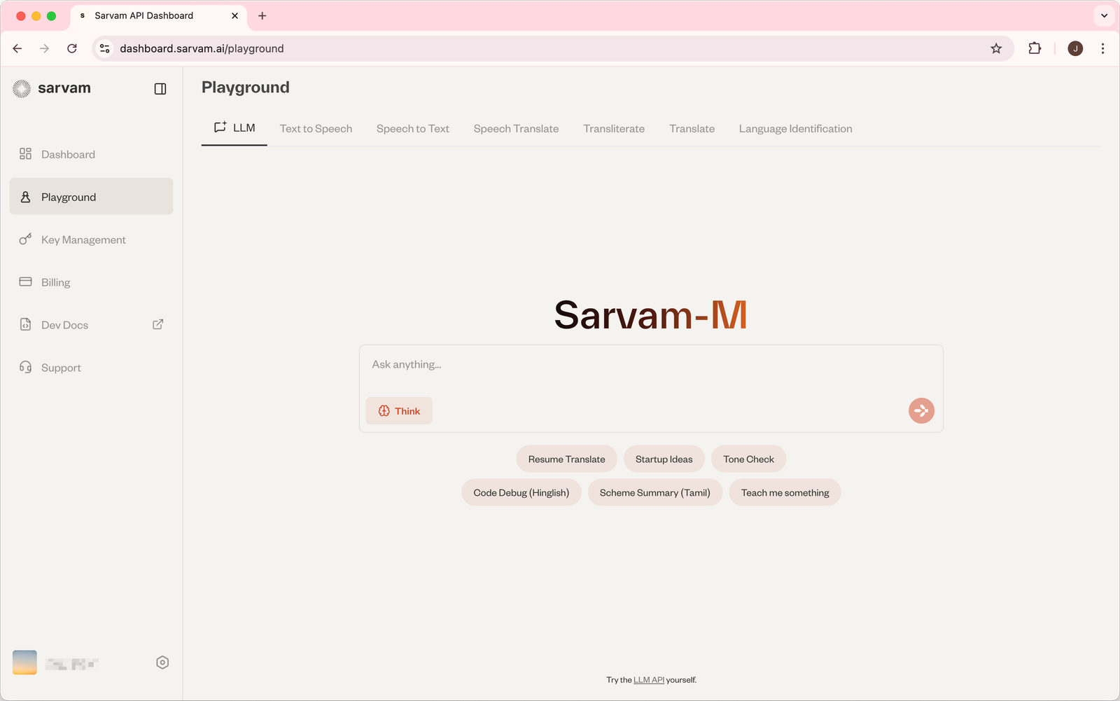 Sarvam AI Playground