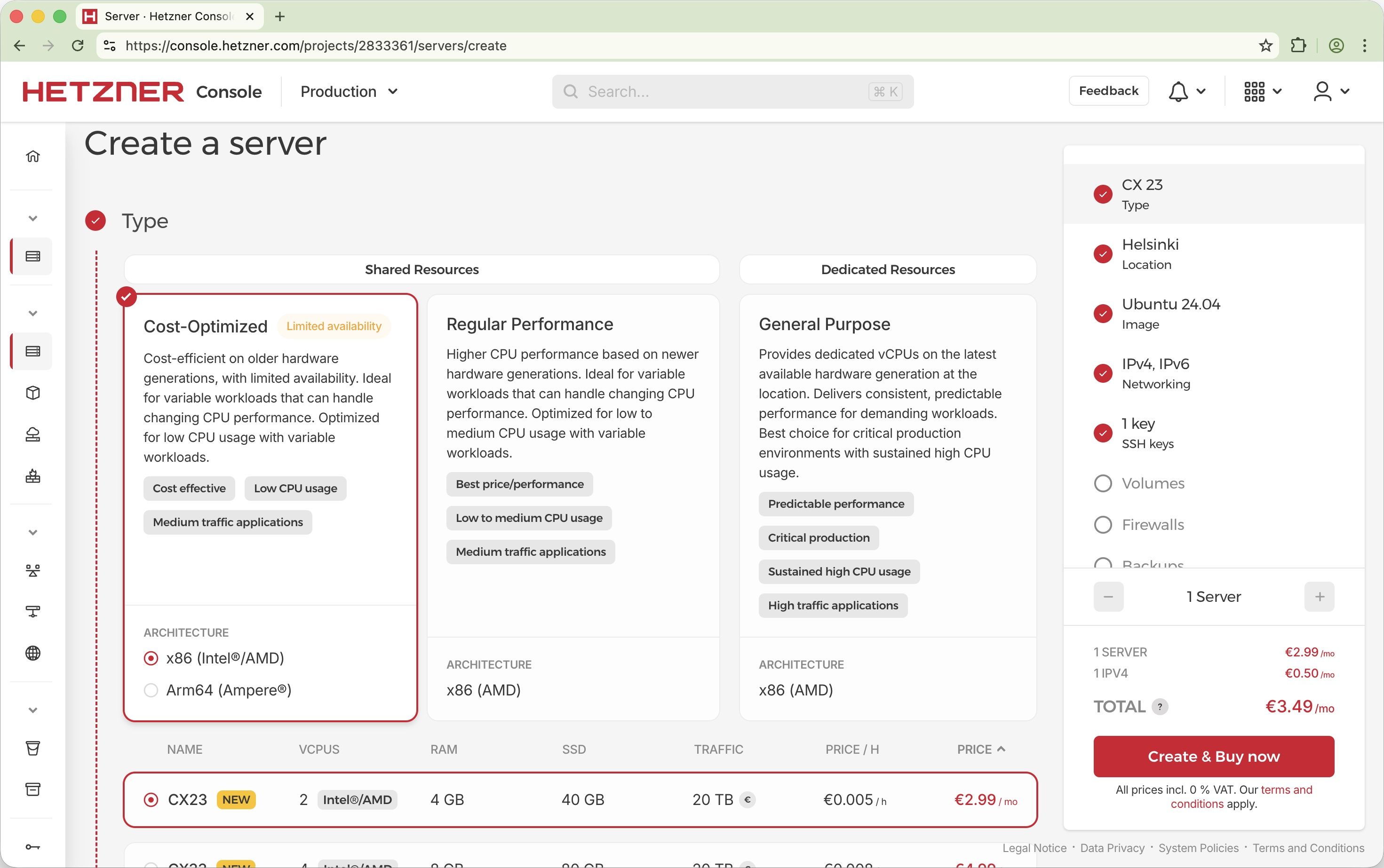 Create a new server on Hetzner