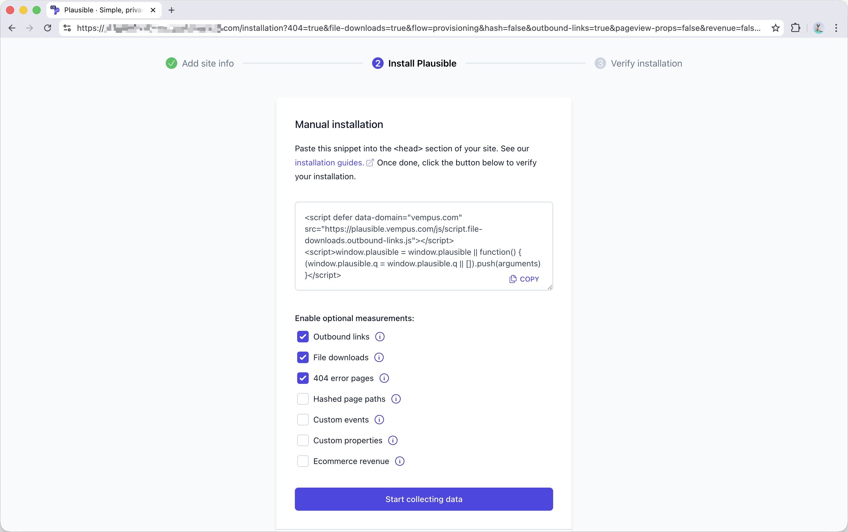 Adding a new site to Plausible