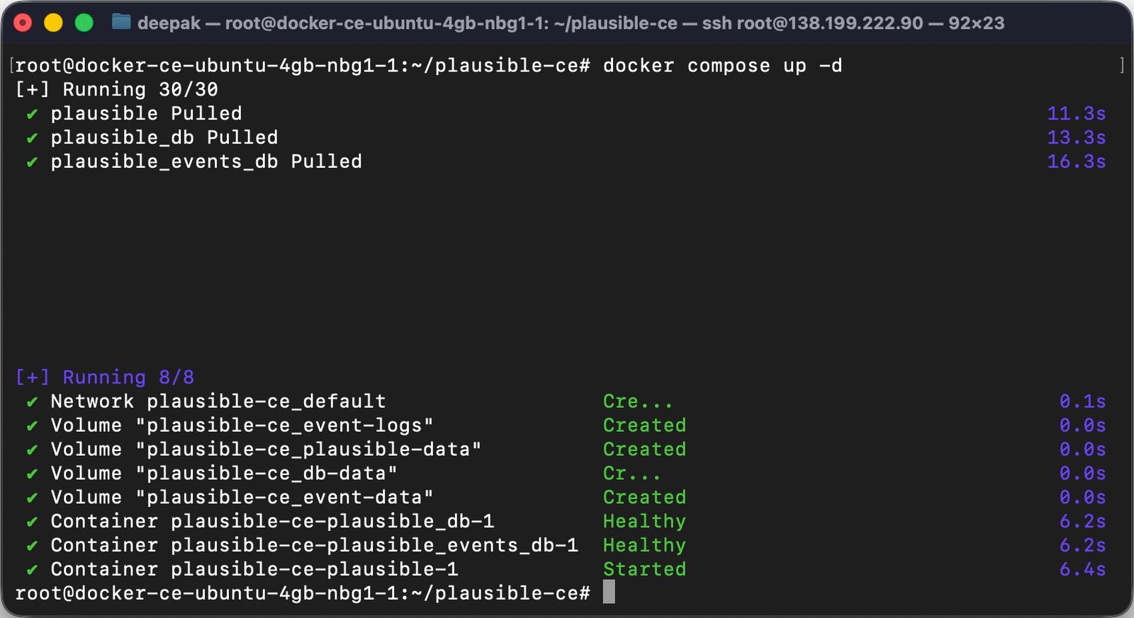 Start Docker services for Plausible