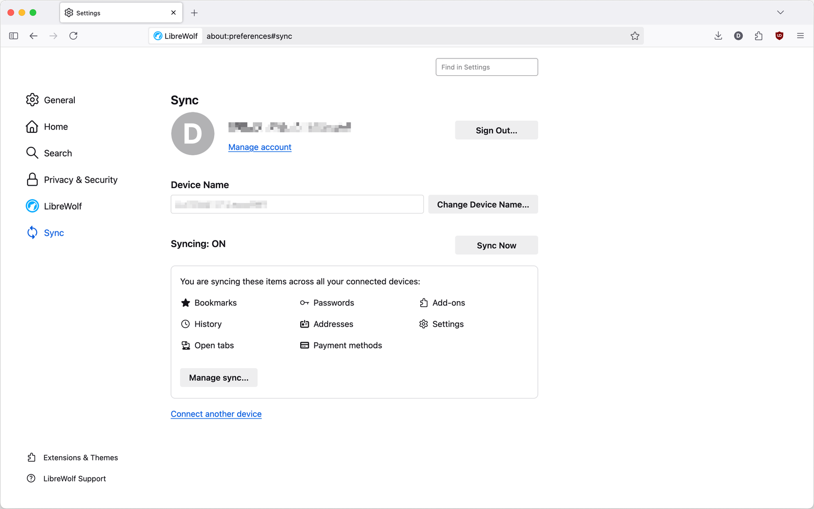 LibreWolf sync through Firefox Sync