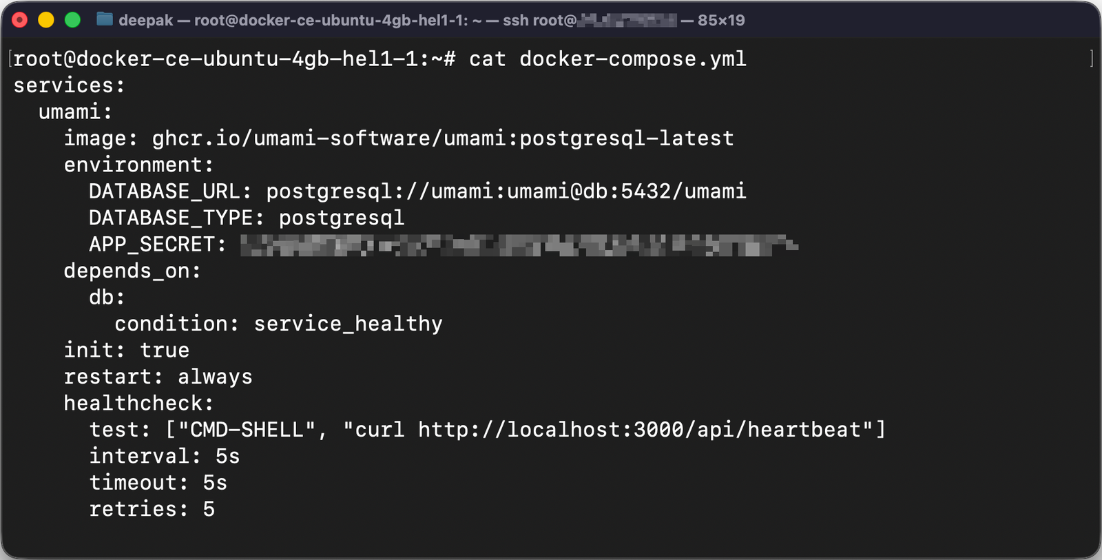 Umami Docker Compose file contents